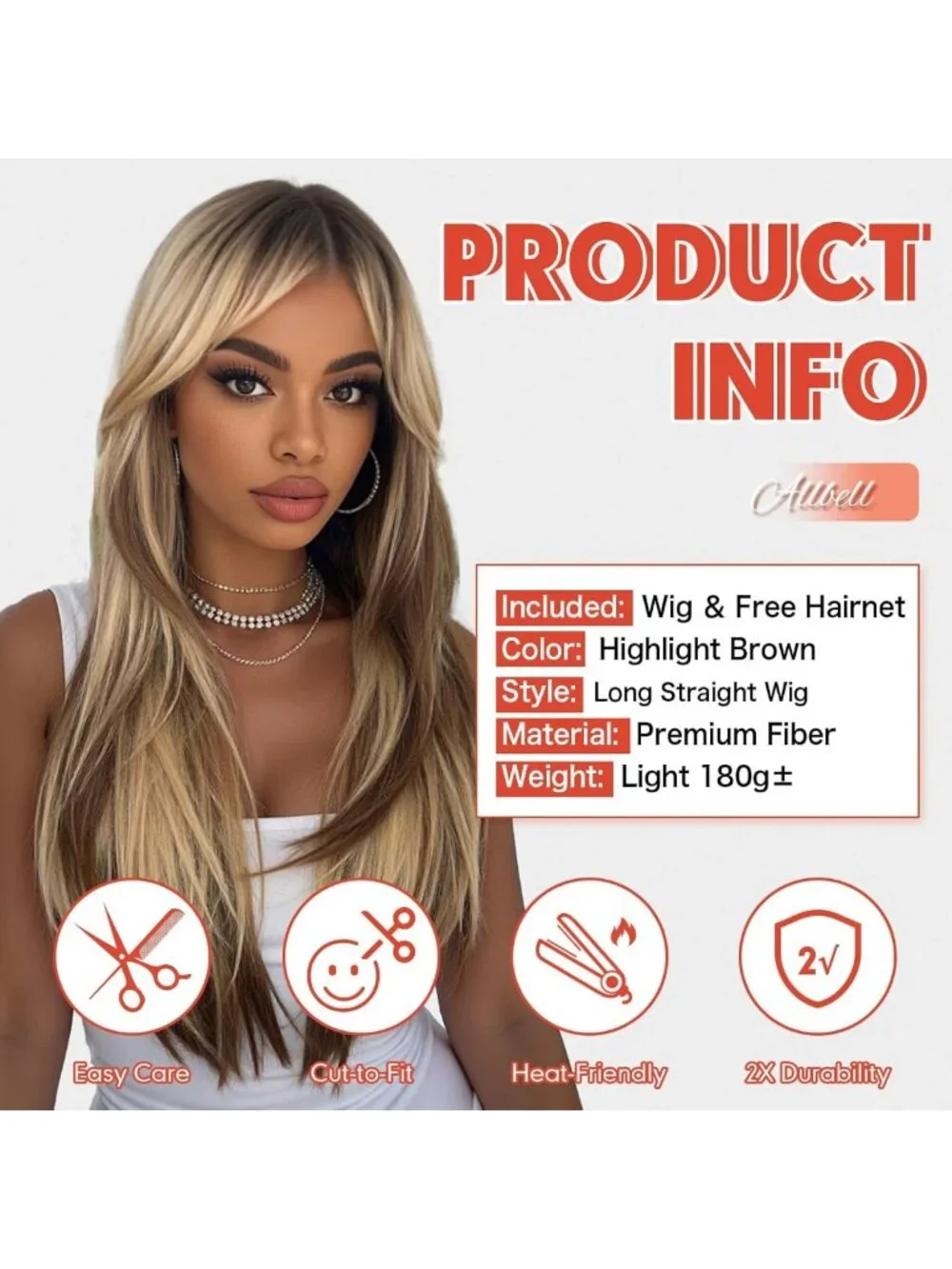 Ombre Brown Blonde Long Straight Wig with Bangs | Heat Resistant Synthetic Hair